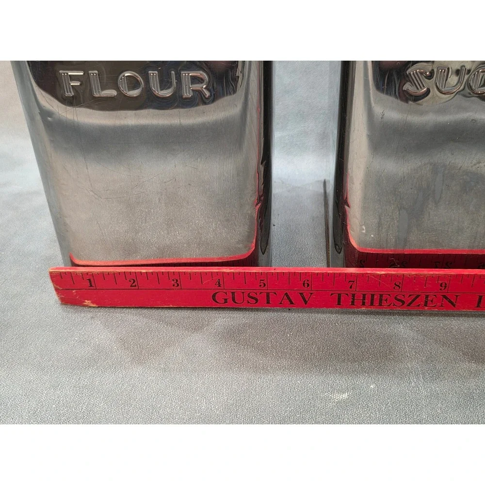 Vintage Kreamerware Metal Flour and Sugar Canister Set Silver Chrome Finish 9in